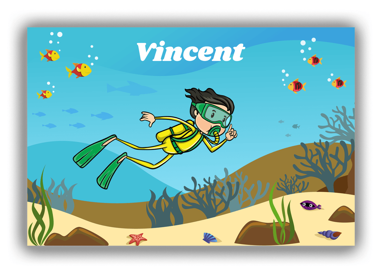 Personalized Beach Canvas Wrap & Photo Print IV - Scuba Diving - Black Hair Boy - Front View