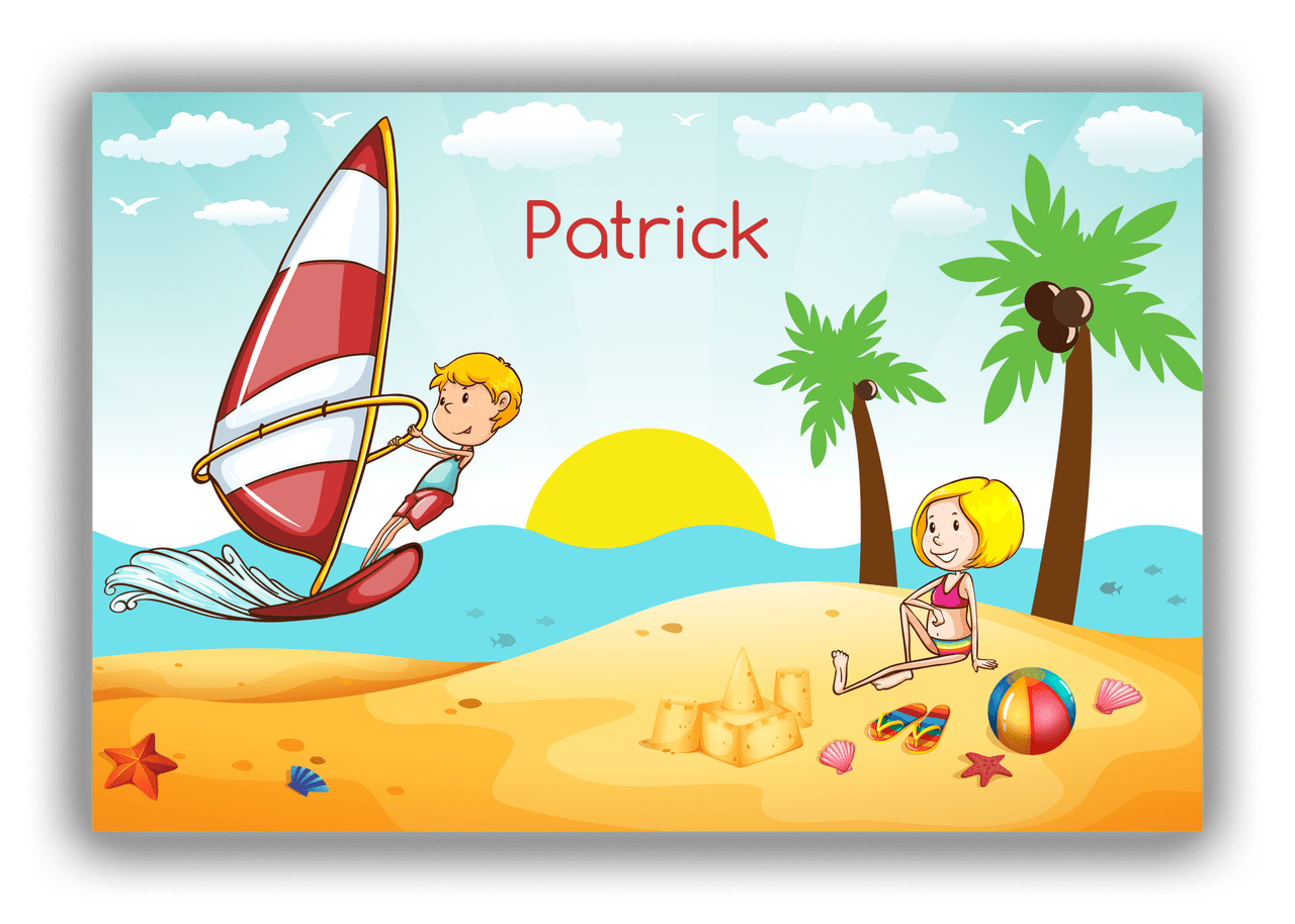 Personalized Beach Canvas Wrap & Photo Print V - Coastal Windsurfing - Blond Boy - Front View