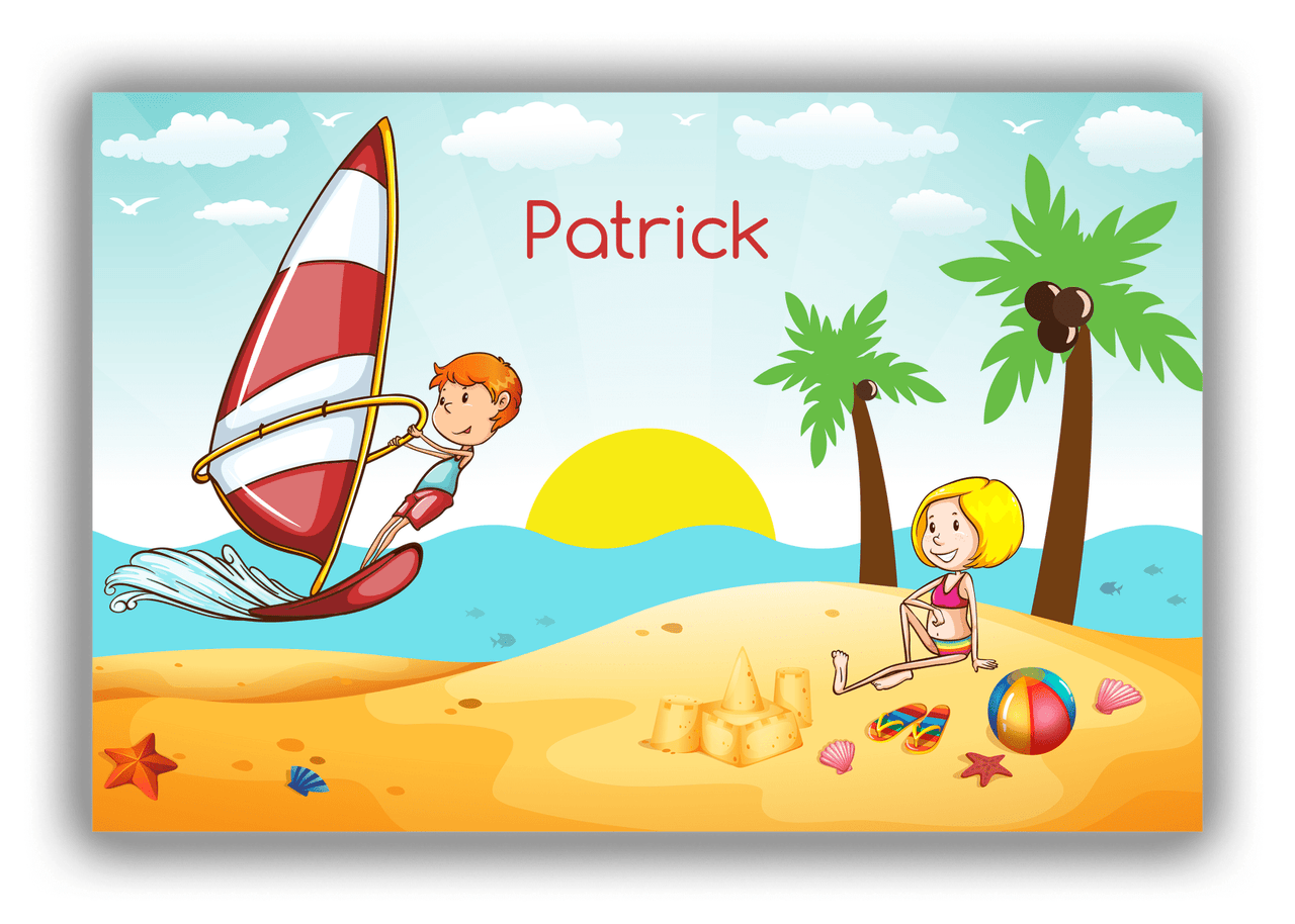 Personalized Beach Canvas Wrap & Photo Print V - Coastal Windsurfing - Redhead Boy - Front View