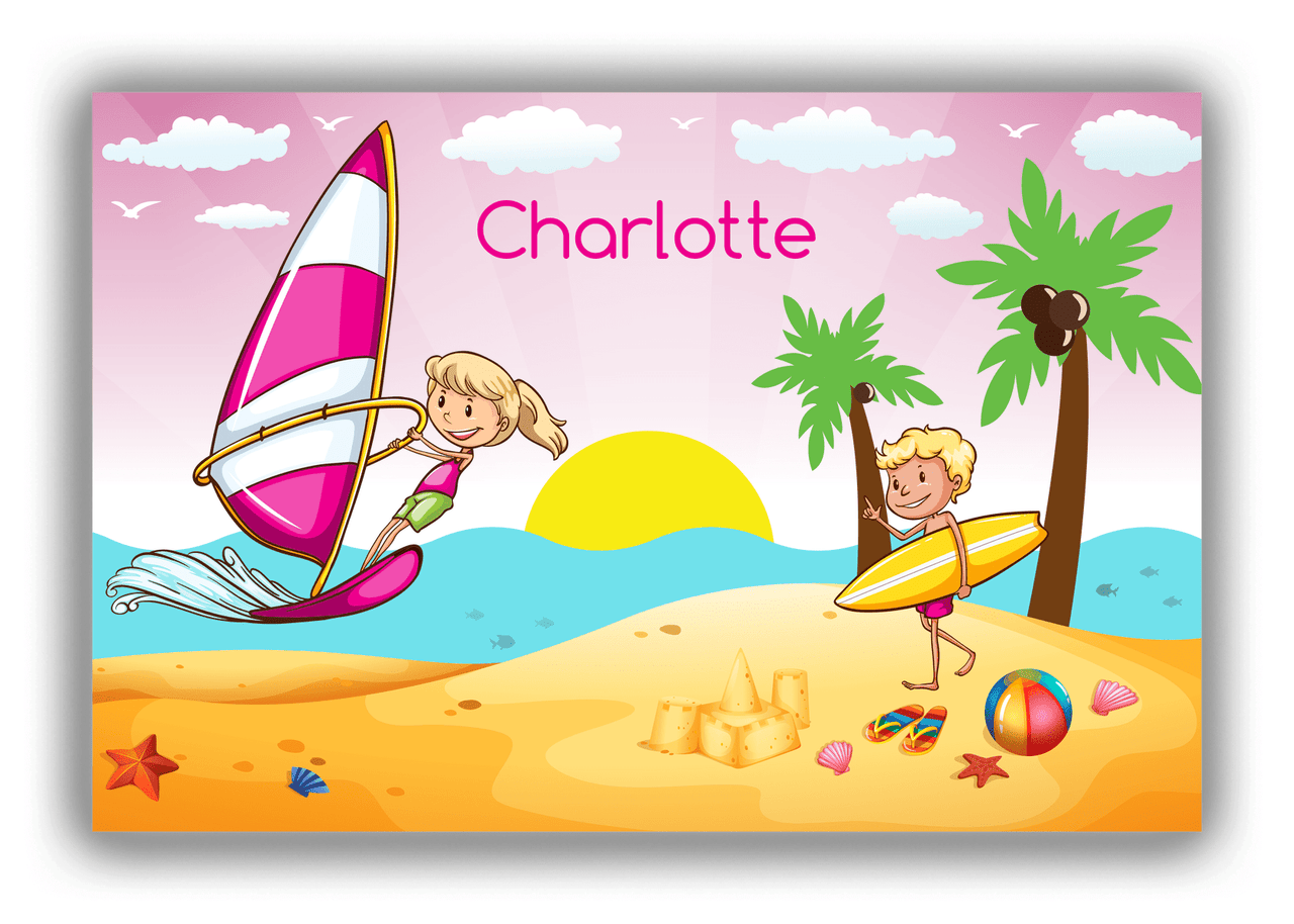 Personalized Beach Canvas Wrap & Photo Print VI - Coastal Windsurfing - Blonde Girl - Front View