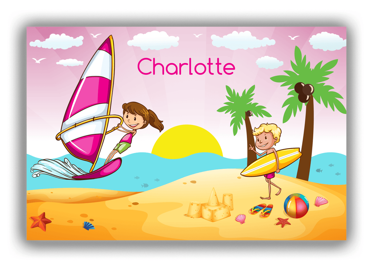 Personalized Beach Canvas Wrap & Photo Print VI - Coastal Windsurfing - Brunette Girl - Front View