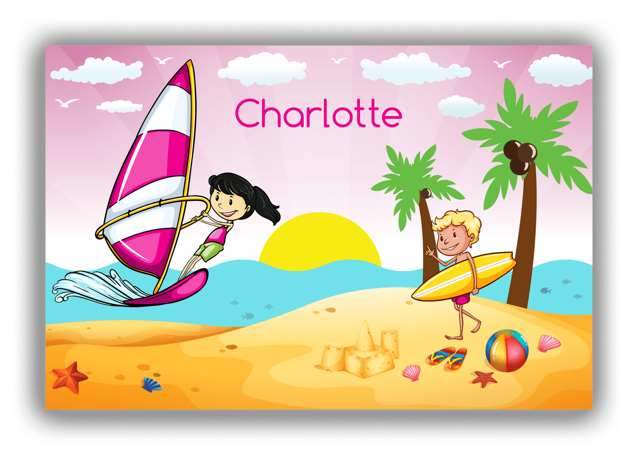 Personalized Beach Canvas Wrap & Photo Print VI - Coastal Windsurfing - Asian Girl - Front View