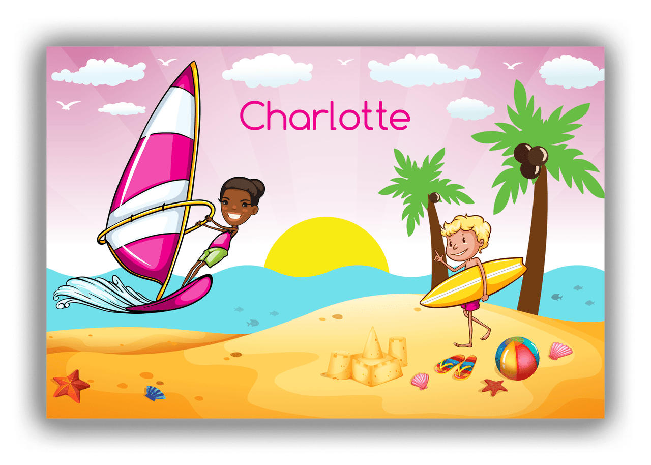 Personalized Beach Canvas Wrap & Photo Print VI - Coastal Windsurfing - Black Girl II - Front View