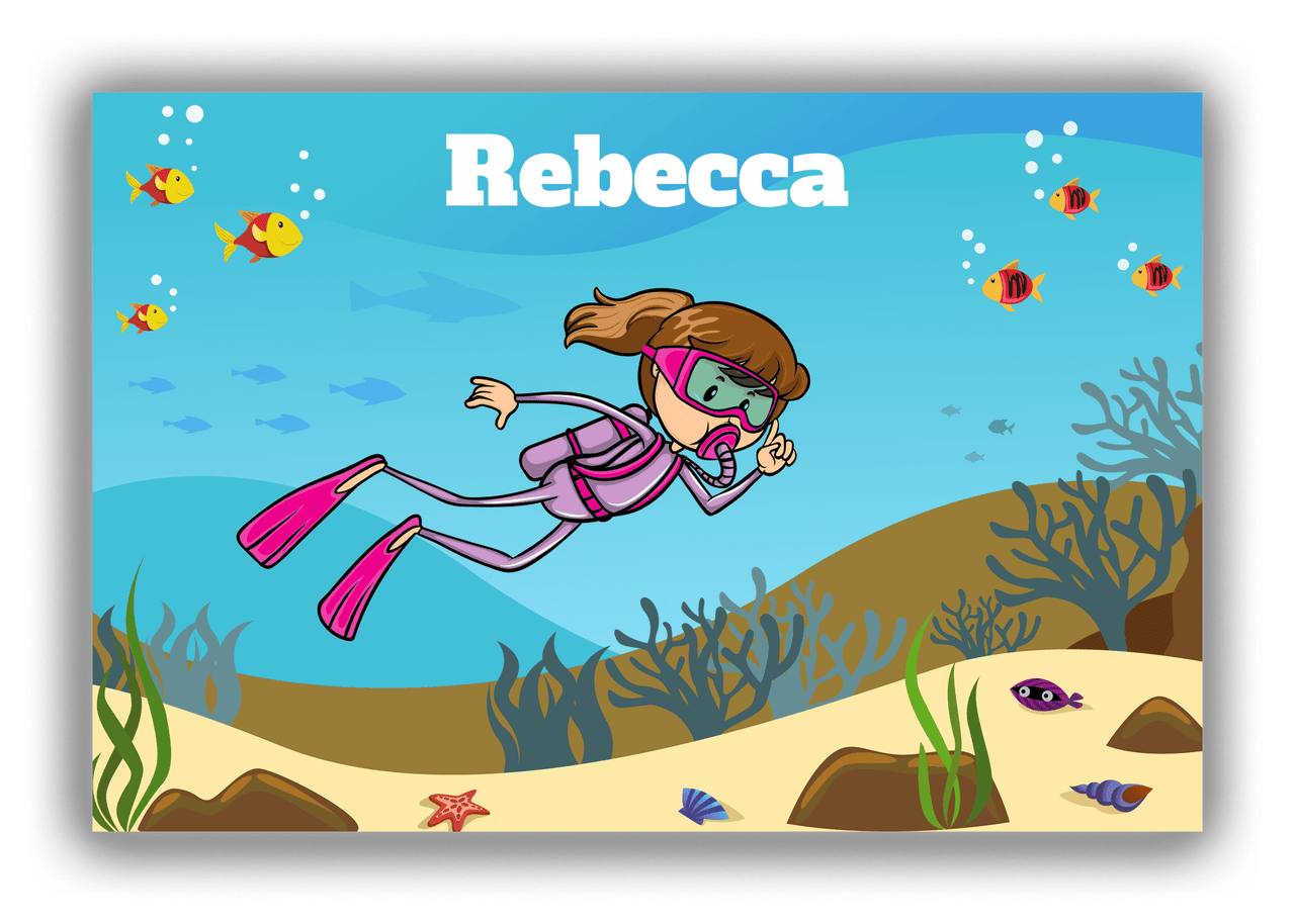 Personalized Beach Canvas Wrap & Photo Print VII - Scuba Diving - Brunette Girl - Front View