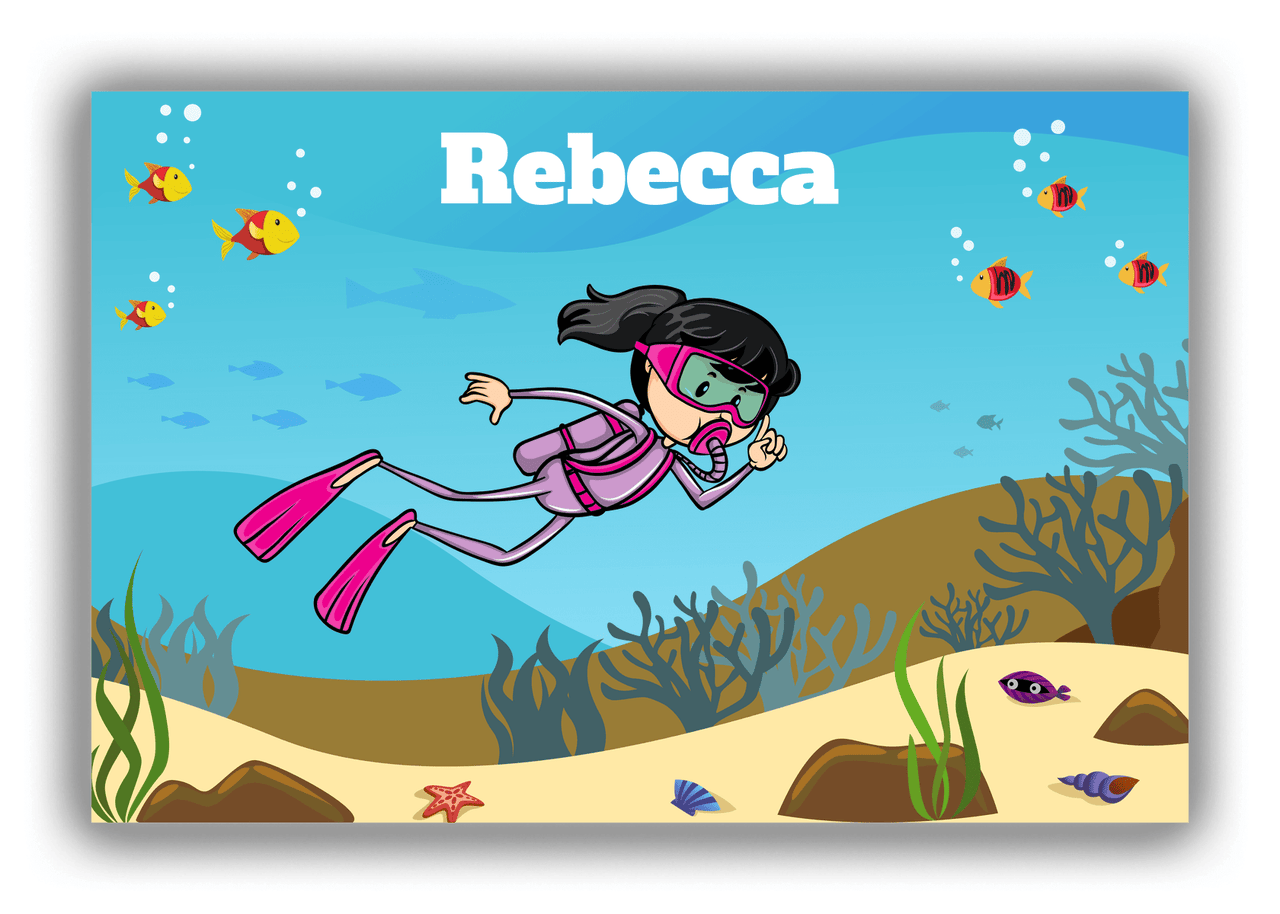 Personalized Beach Canvas Wrap & Photo Print VII - Scuba Diving - Black Hair Girl - Front View
