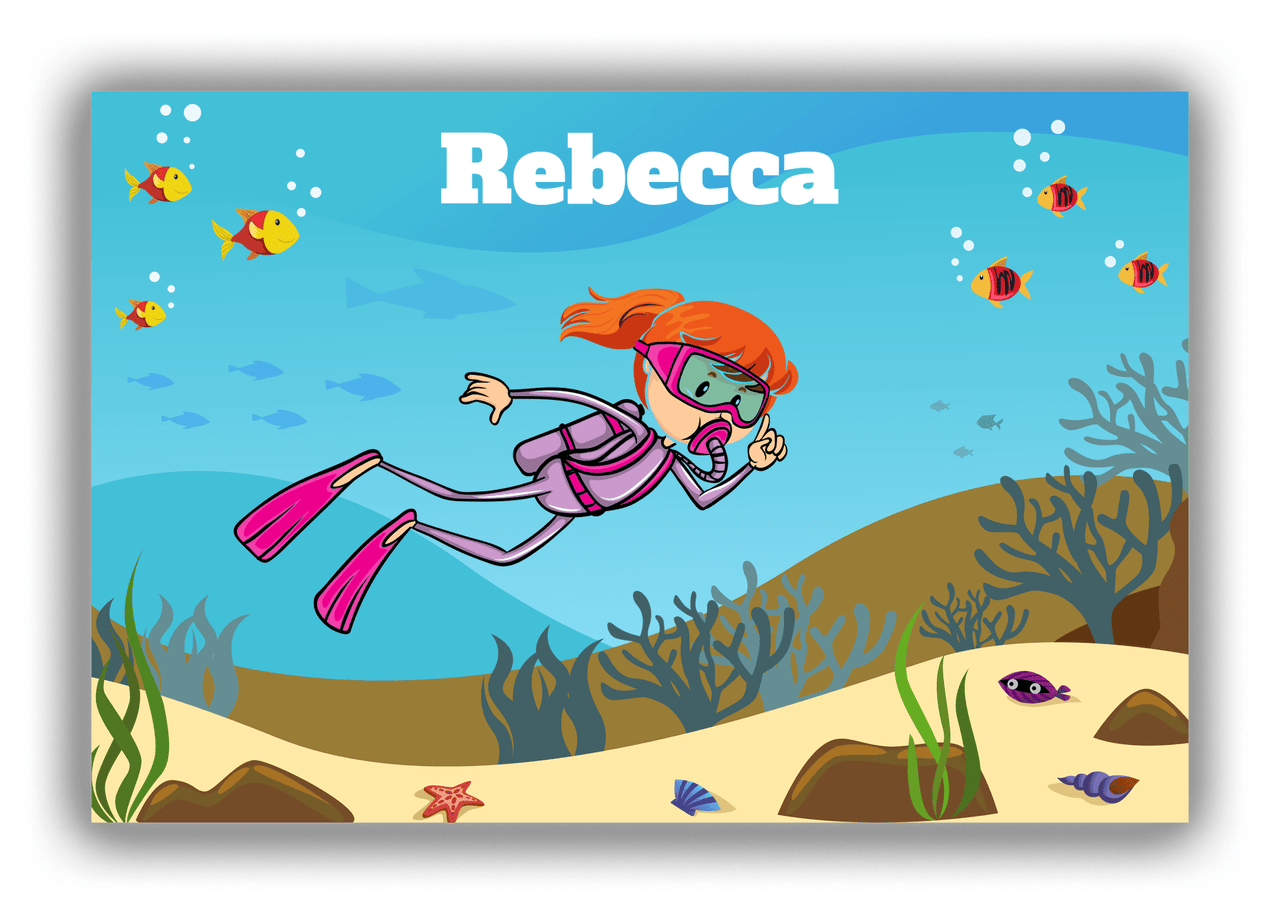 Personalized Beach Canvas Wrap & Photo Print VII - Scuba Diving - Redhead Girl - Front View