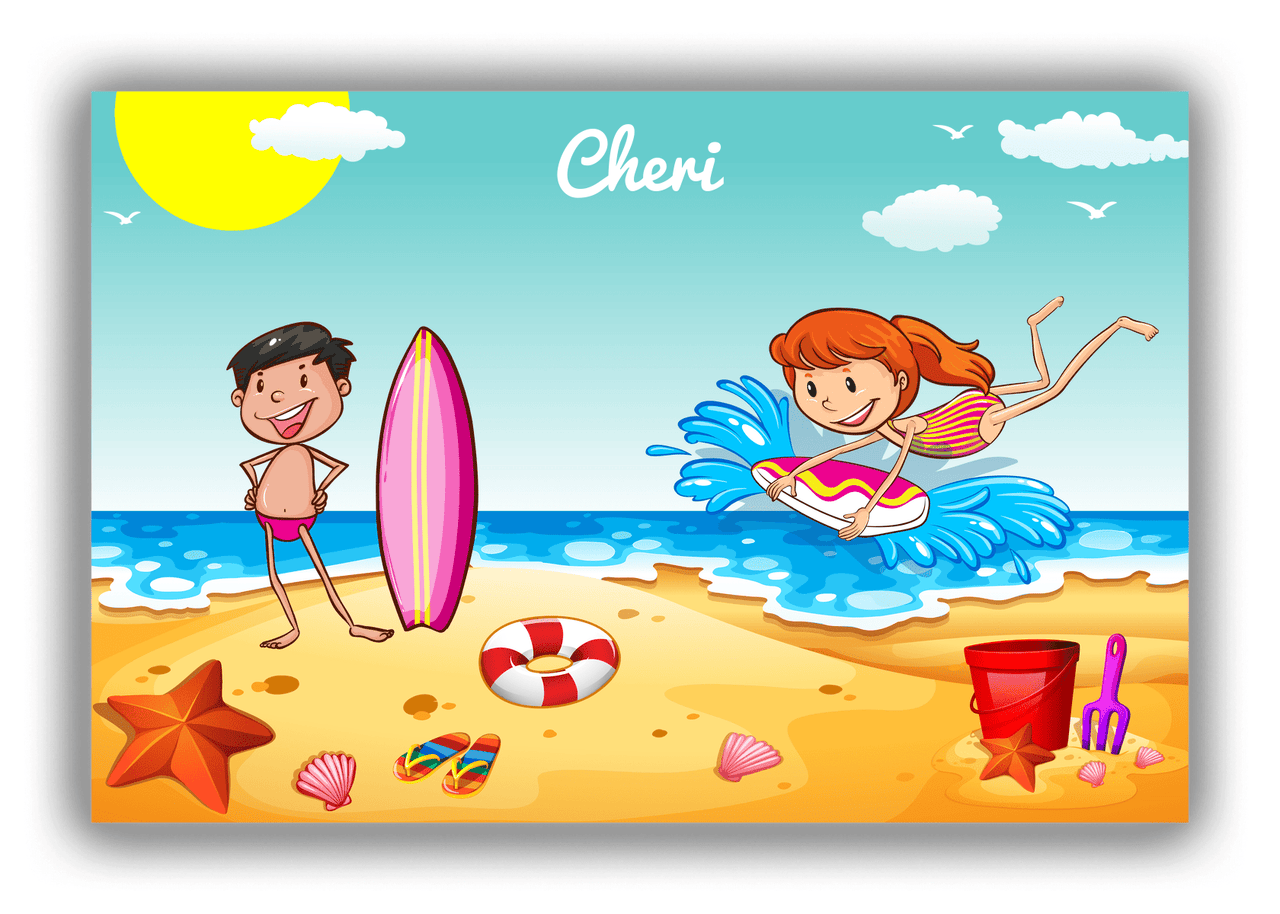 Personalized Beach Canvas Wrap & Photo Print X - Bodyboarding - Redhead Girl - Front View