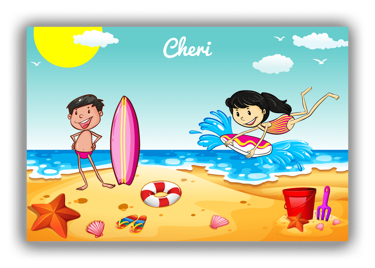 Personalized Beach Canvas Wrap & Photo Print X - Bodyboarding - Asian Girl - Front View