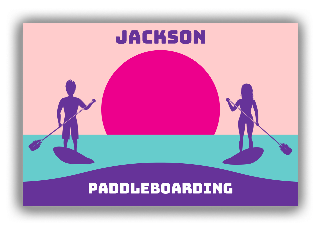 Personalized Beach Canvas Wrap & Photo Print XI - Paddleboarding - Pink Background - Front View