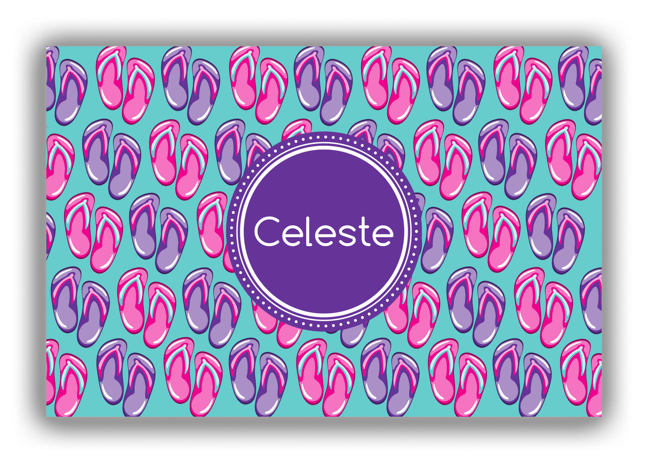 Personalized Beach Canvas Wrap & Photo Print XIII - Flip Flops - Circle Nameplate - Front View
