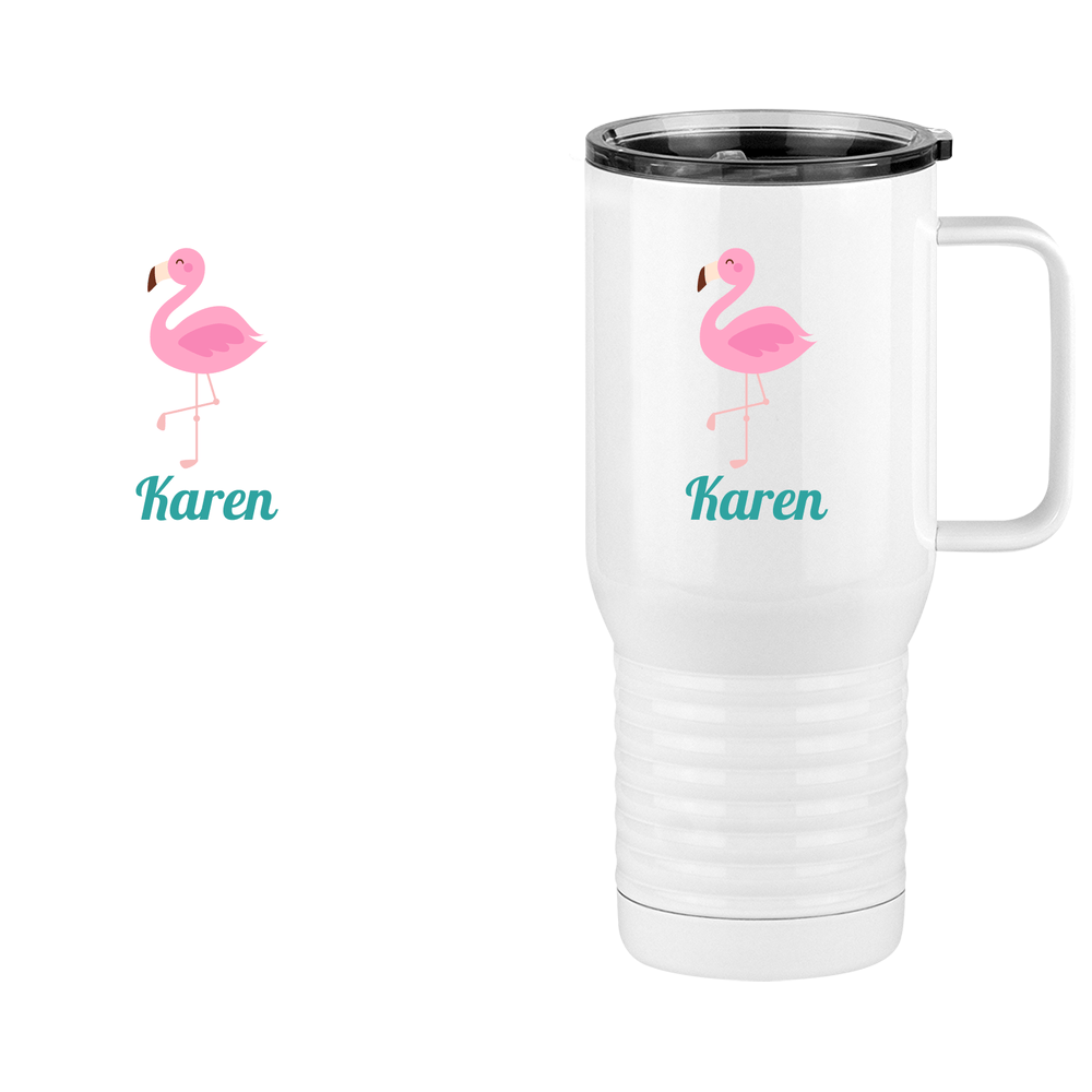 Personalized Beach Fun Travel Coffee Mug Tumbler with Handle (20 oz) - Flamingo - Design View