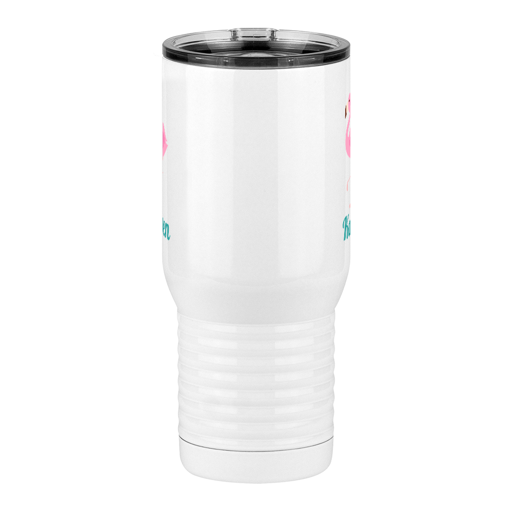 Personalized Beach Fun Travel Coffee Mug Tumbler with Handle (20 oz) - Flamingo - Front View