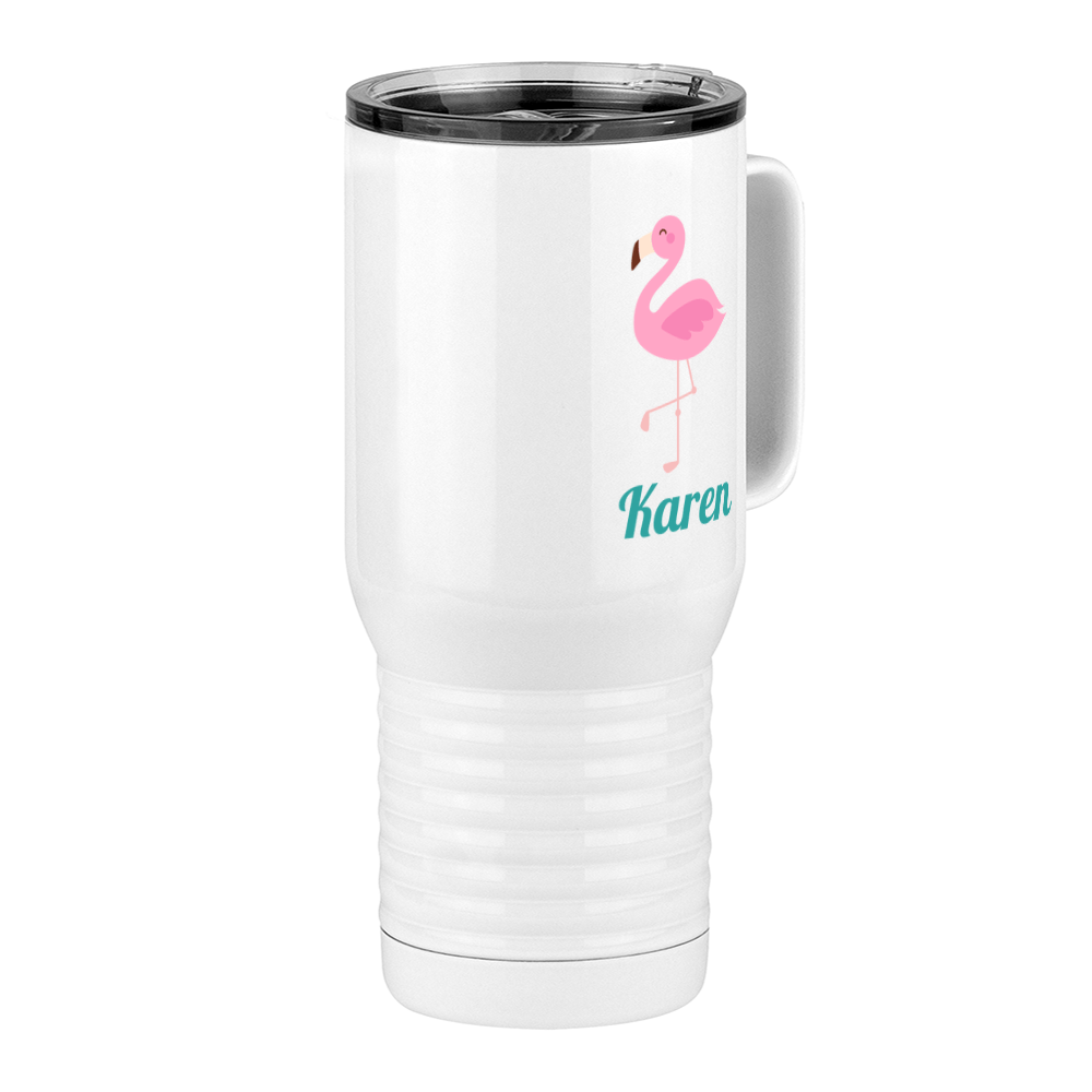 Personalized Beach Fun Travel Coffee Mug Tumbler with Handle (20 oz) - Flamingo - Front Right View