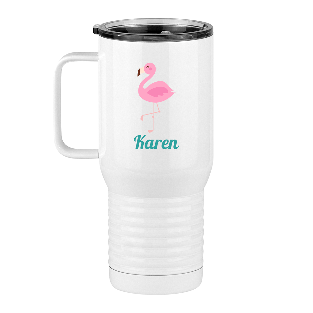 Personalized Beach Fun Travel Coffee Mug Tumbler with Handle (20 oz) - Flamingo - Left View