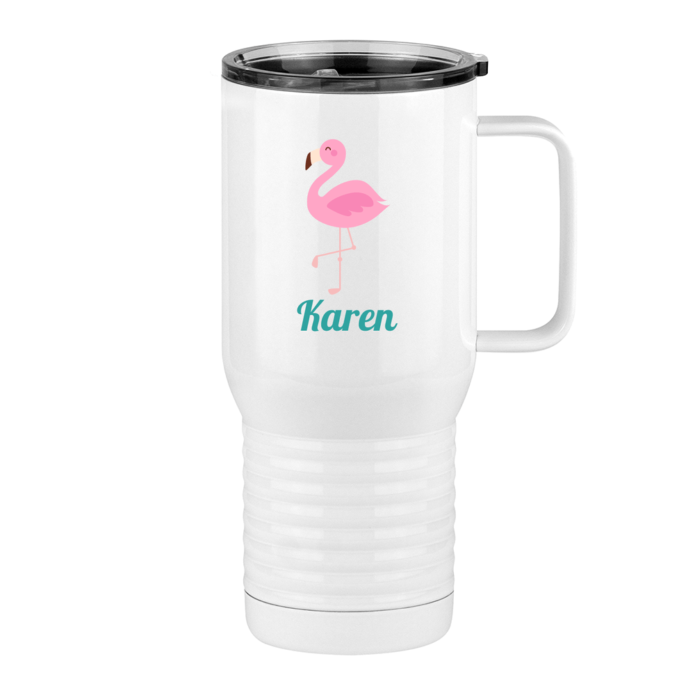 Personalized Beach Fun Travel Coffee Mug Tumbler with Handle (20 oz) - Flamingo - Right View