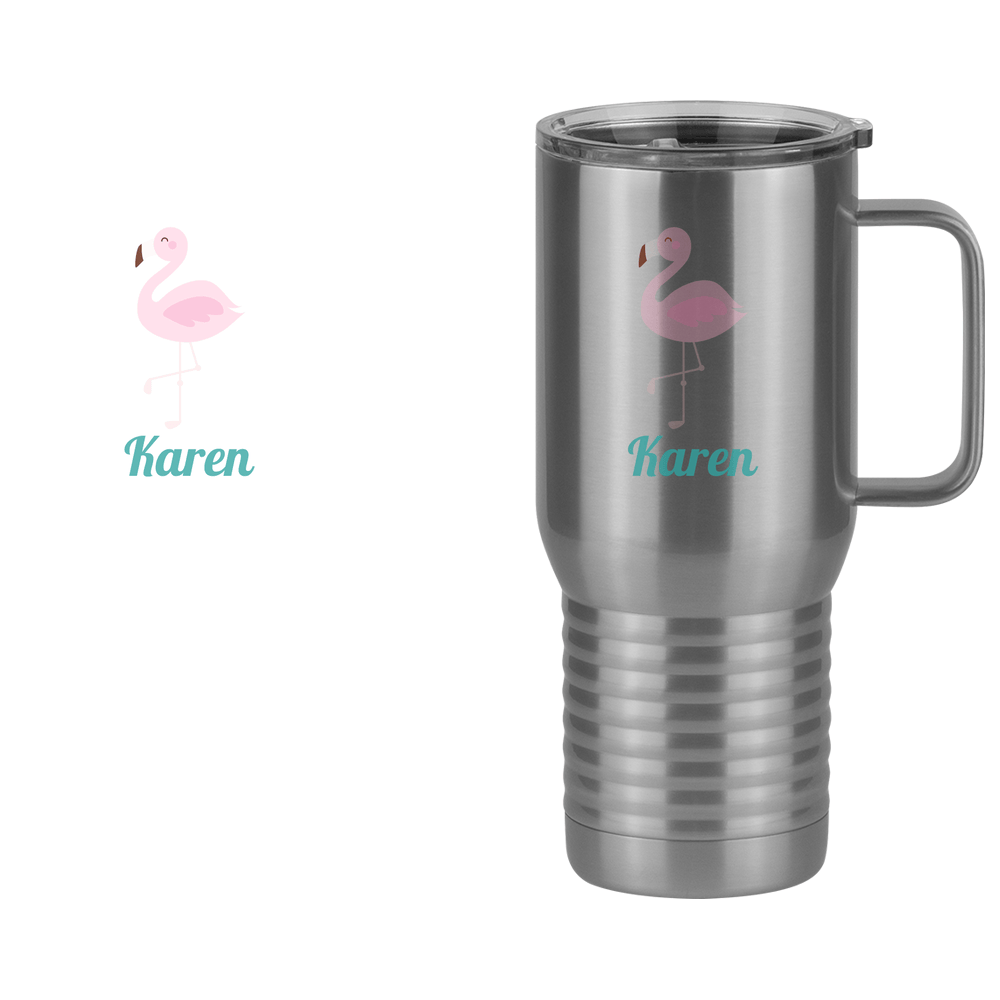 Personalized Beach Fun Travel Coffee Mug Tumbler with Handle (20 oz) - Flamingo - Design View