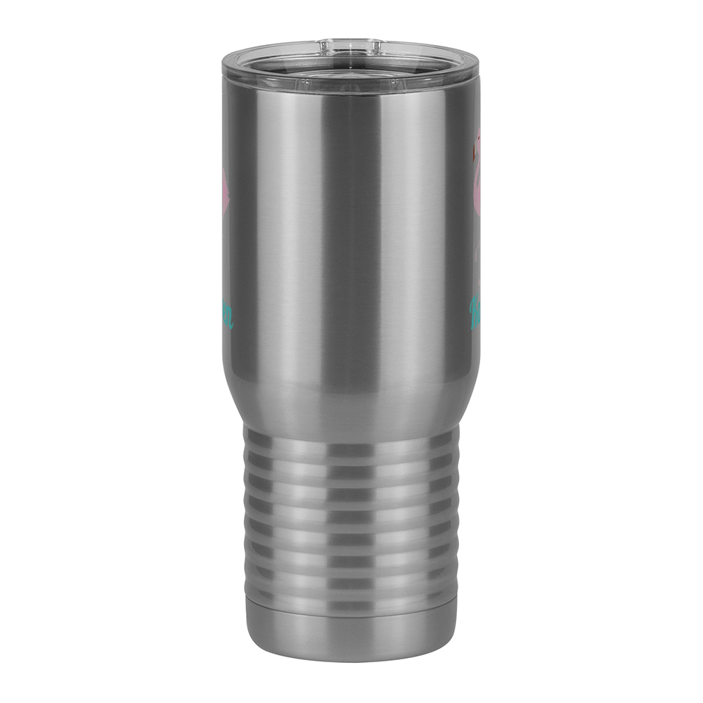 Personalized Beach Fun Travel Coffee Mug Tumbler with Handle (20 oz) - Flamingo - Front View