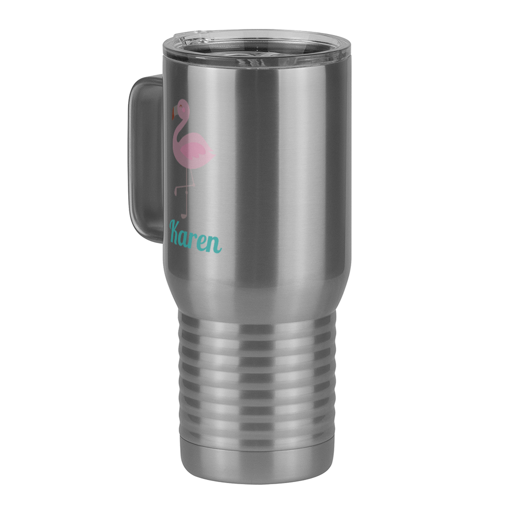 Personalized Beach Fun Travel Coffee Mug Tumbler with Handle (20 oz) - Flamingo - Front Left View