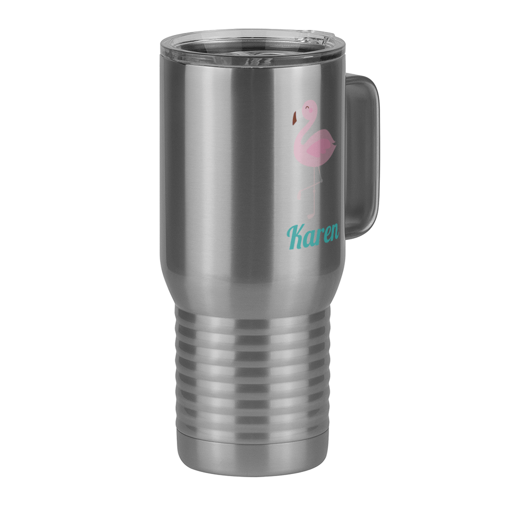 Personalized Beach Fun Travel Coffee Mug Tumbler with Handle (20 oz) - Flamingo - Front Right View