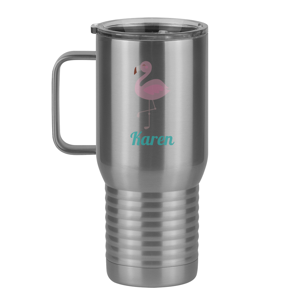 Personalized Beach Fun Travel Coffee Mug Tumbler with Handle (20 oz) - Flamingo - Left View