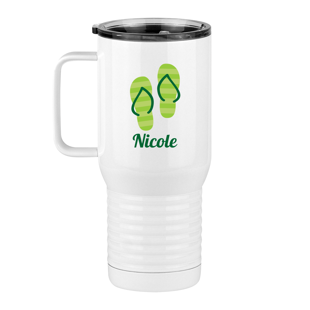 Personalized Beach Fun Travel Coffee Mug Tumbler with Handle (20 oz) - Flip Flops - Left View