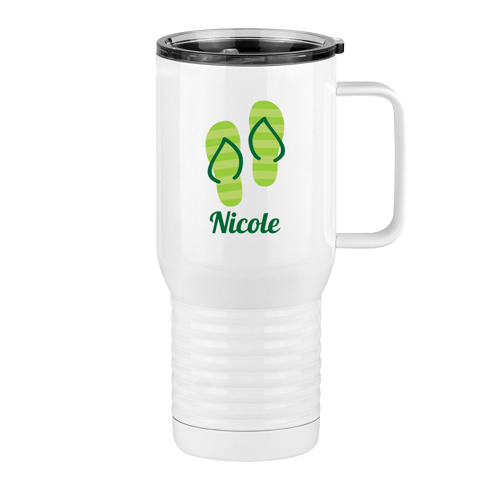 Personalized Beach Fun Travel Coffee Mug Tumbler with Handle (20 oz) - Flip Flops - Right View