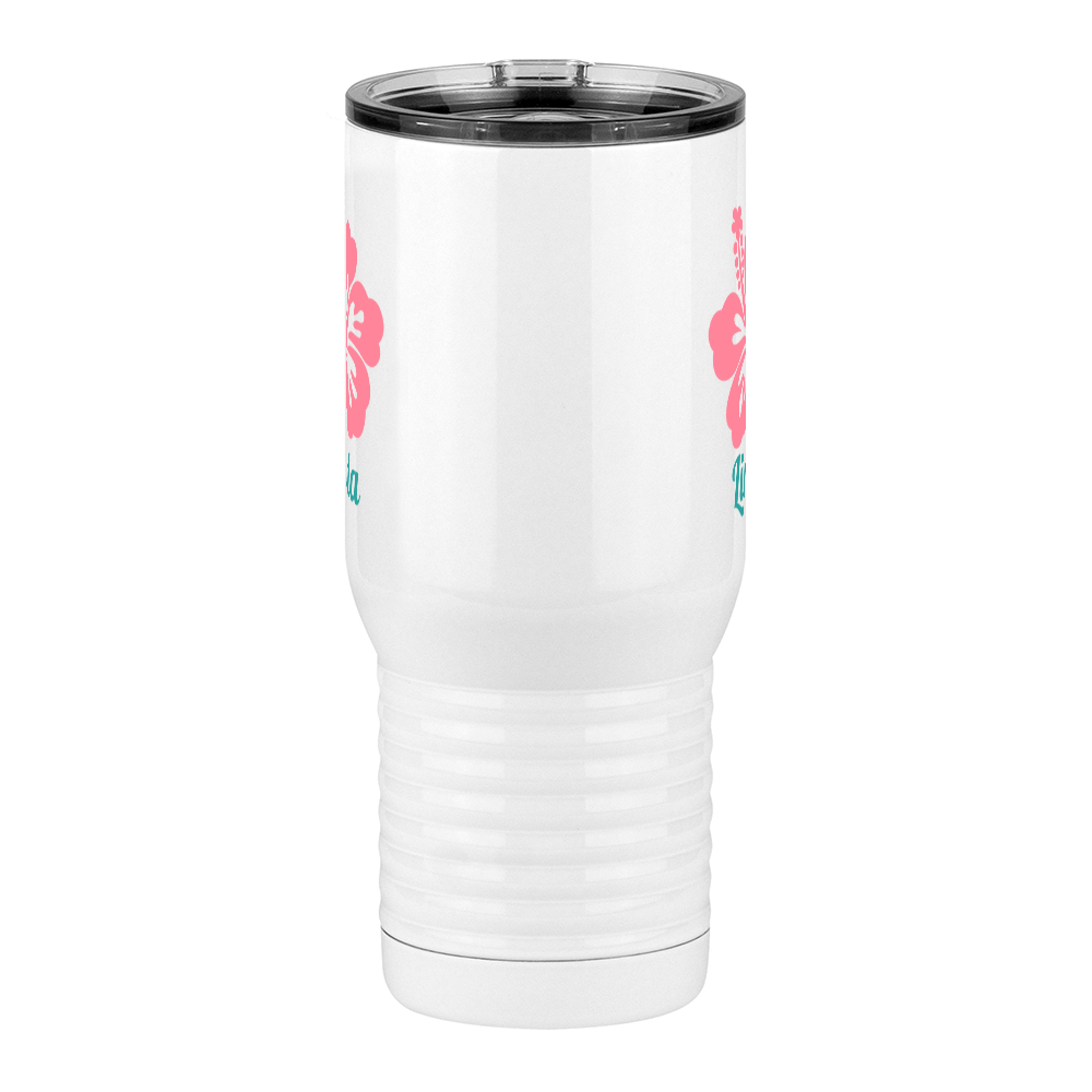 Personalized Beach Fun Travel Coffee Mug Tumbler with Handle (20 oz) - Hibiscus - Front View