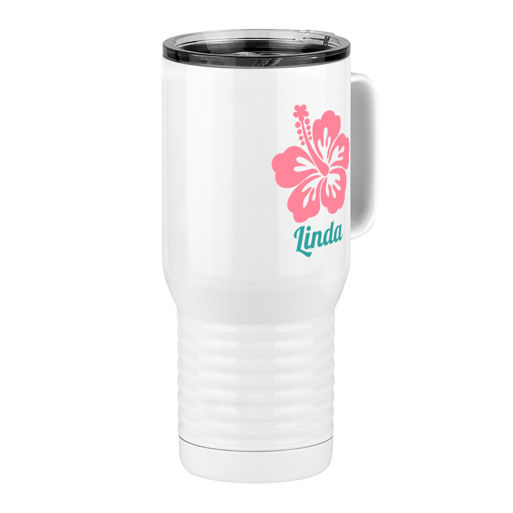 Personalized Beach Fun Travel Coffee Mug Tumbler with Handle (20 oz) - Hibiscus - Front Right View