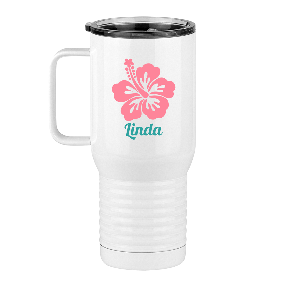 Personalized Beach Fun Travel Coffee Mug Tumbler with Handle (20 oz) - Hibiscus - Left View