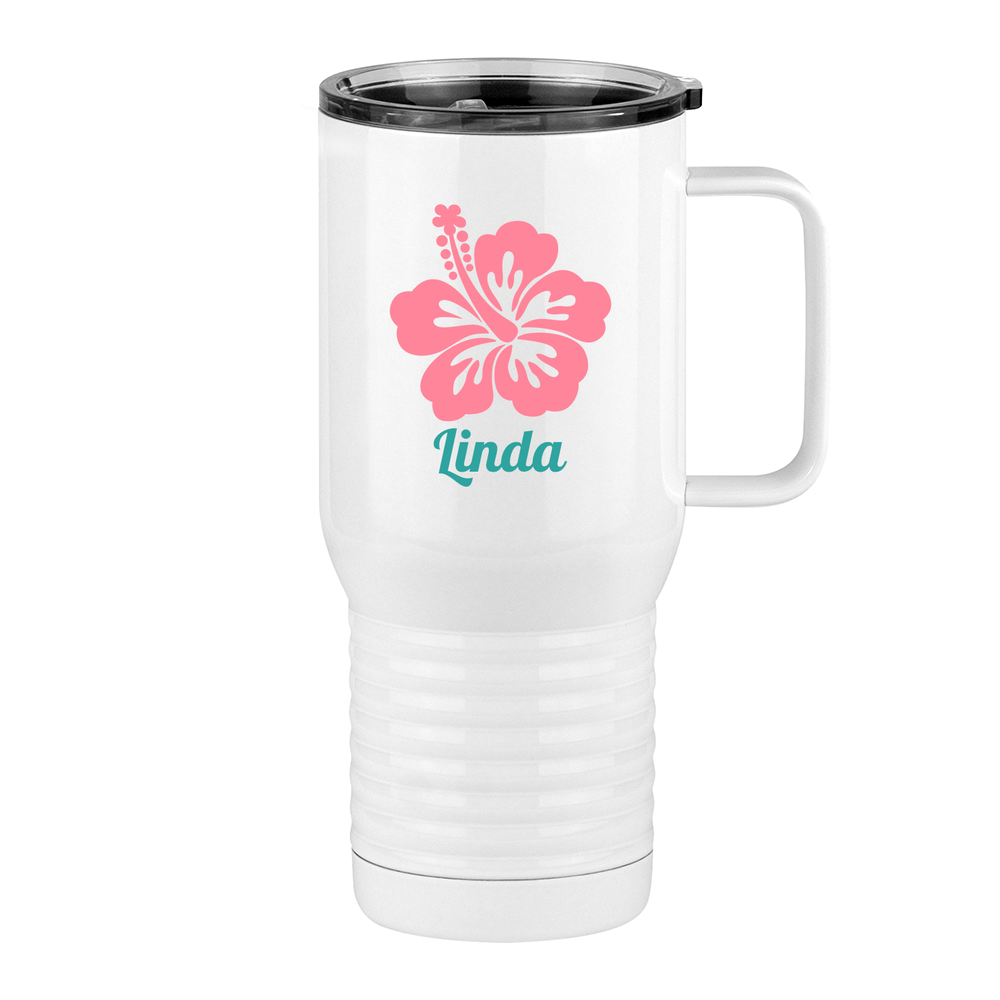 Personalized Beach Fun Travel Coffee Mug Tumbler with Handle (20 oz) - Hibiscus - Right View