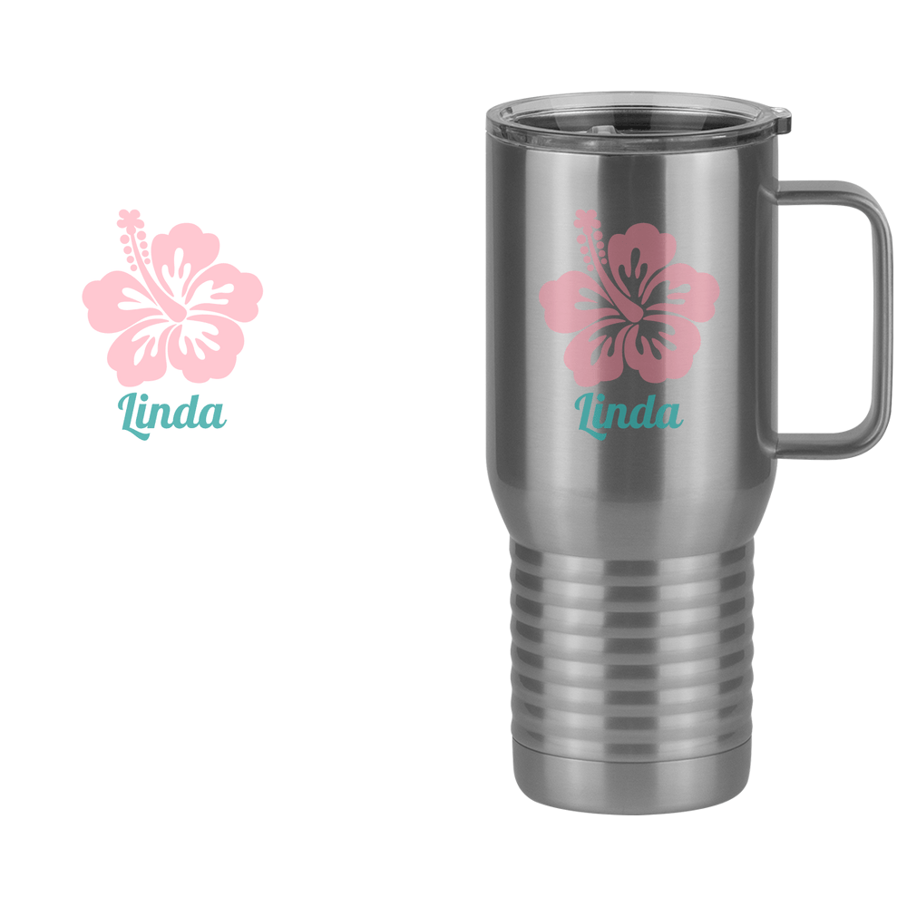 Personalized Beach Fun Travel Coffee Mug Tumbler with Handle (20 oz) - Hibiscus - Design View