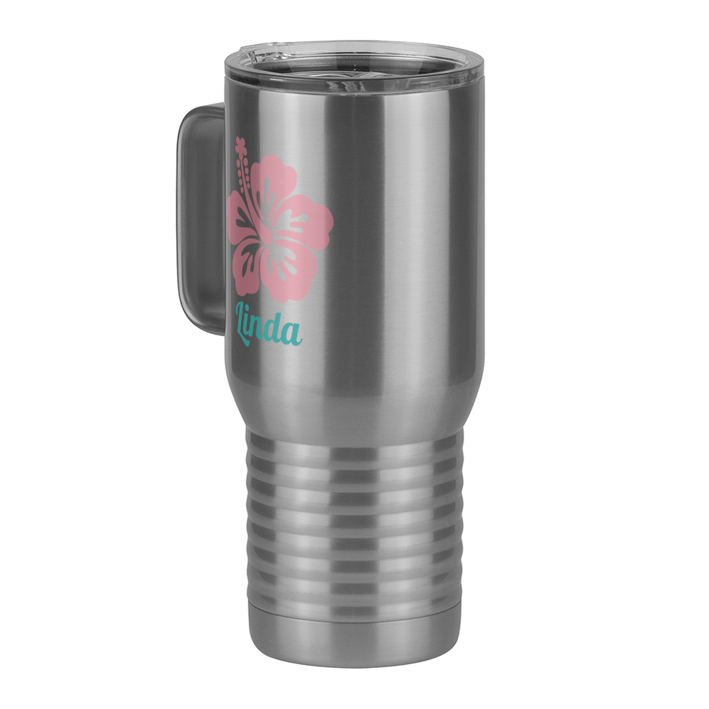 Personalized Beach Fun Travel Coffee Mug Tumbler with Handle (20 oz) - Hibiscus - Front Left View