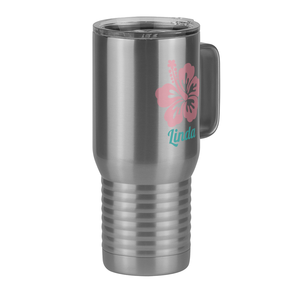 Personalized Beach Fun Travel Coffee Mug Tumbler with Handle (20 oz) - Hibiscus - Front Right View