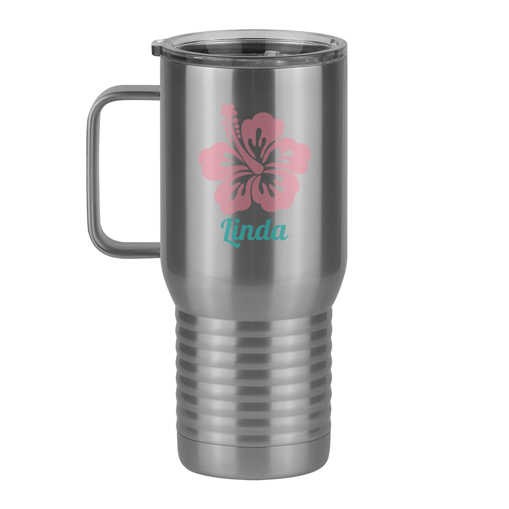 Personalized Beach Fun Travel Coffee Mug Tumbler with Handle (20 oz) - Hibiscus - Left View