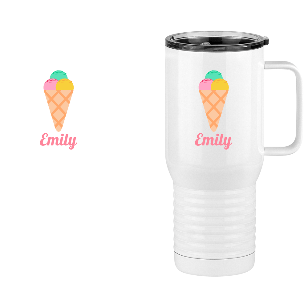 Personalized Beach Fun Travel Coffee Mug Tumbler with Handle (20 oz) - Ice Cream Cone - Design View