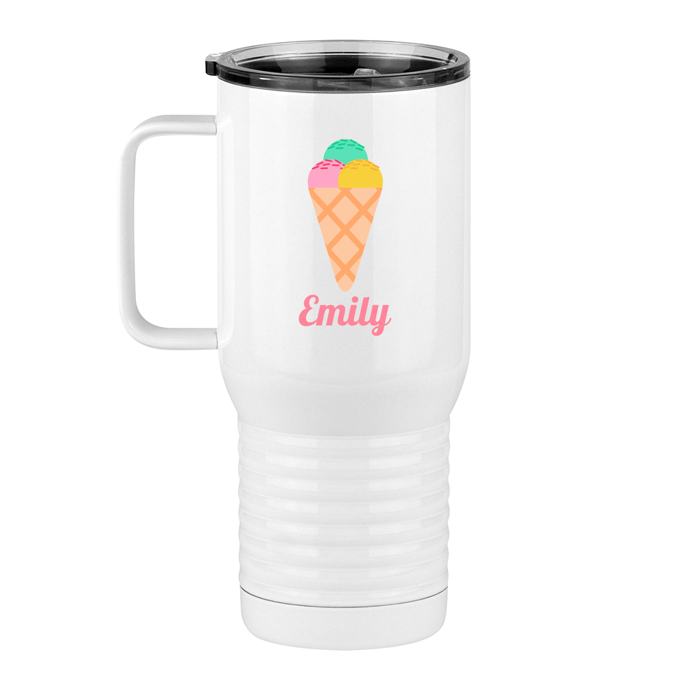 Personalized Beach Fun Travel Coffee Mug Tumbler with Handle (20 oz) - Ice Cream Cone - Left View