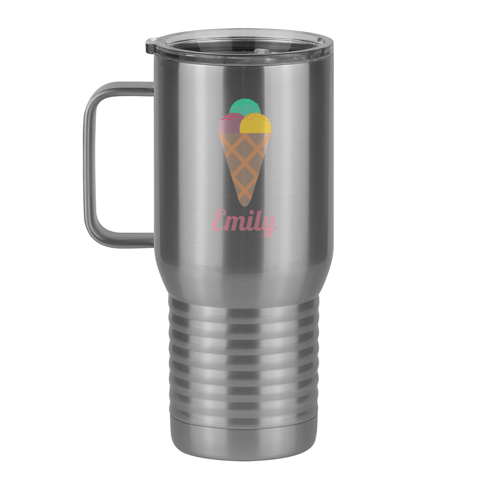Personalized Beach Fun Travel Coffee Mug Tumbler with Handle (20 oz) - Ice Cream Cone - Left View