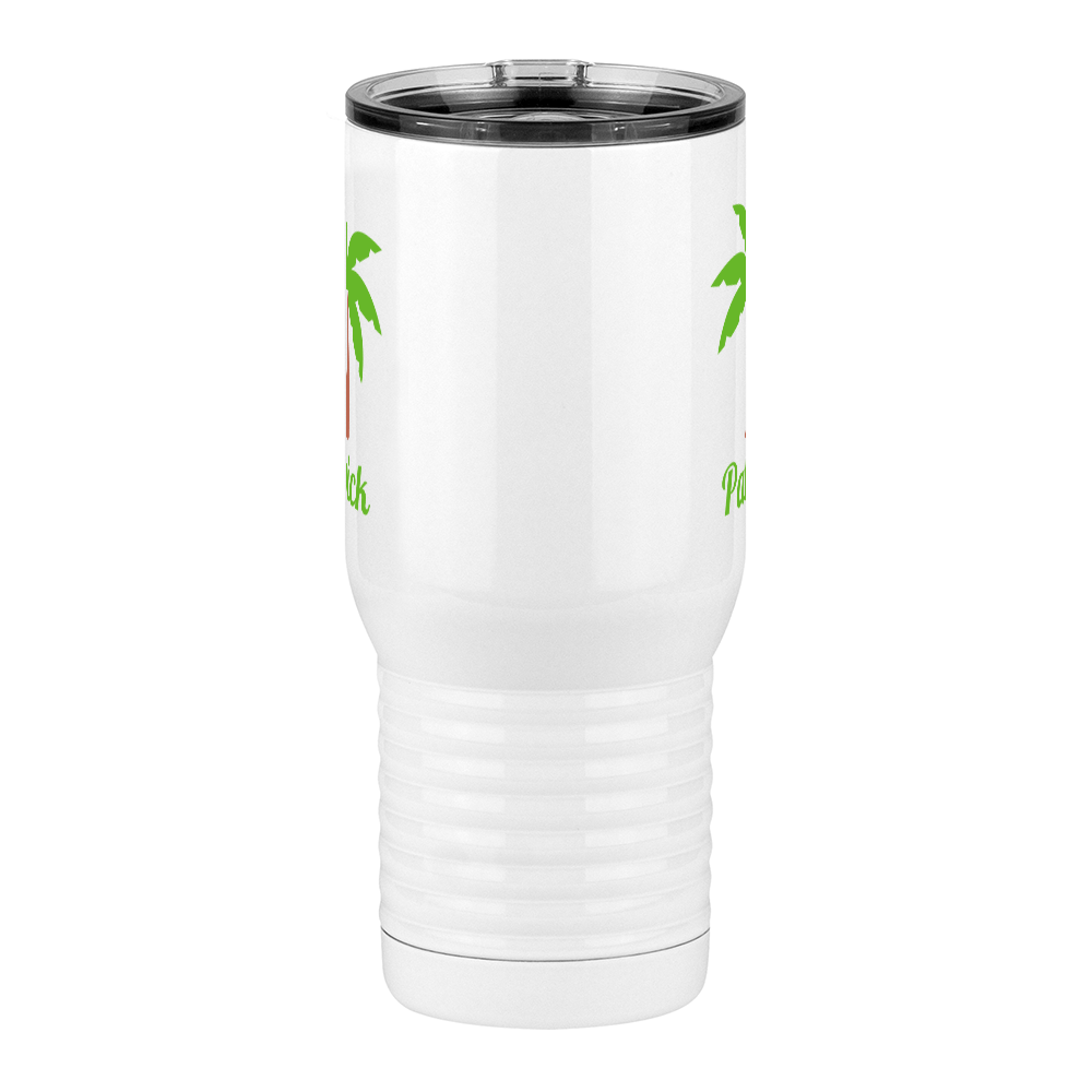 Personalized Beach Fun Travel Coffee Mug Tumbler with Handle (20 oz) - Palm Tree - Front View