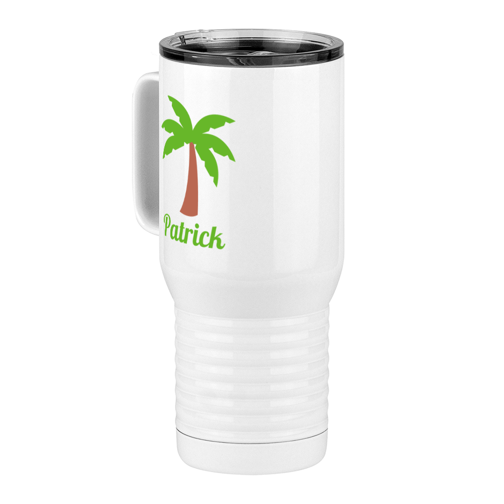 Personalized Beach Fun Travel Coffee Mug Tumbler with Handle (20 oz) - Palm Tree - Front Left View