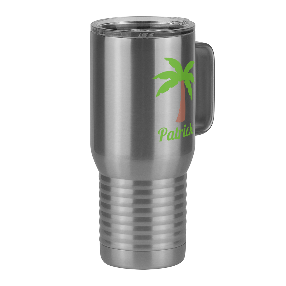 Personalized Beach Fun Travel Coffee Mug Tumbler with Handle (20 oz) - Palm Tree - Front Right View