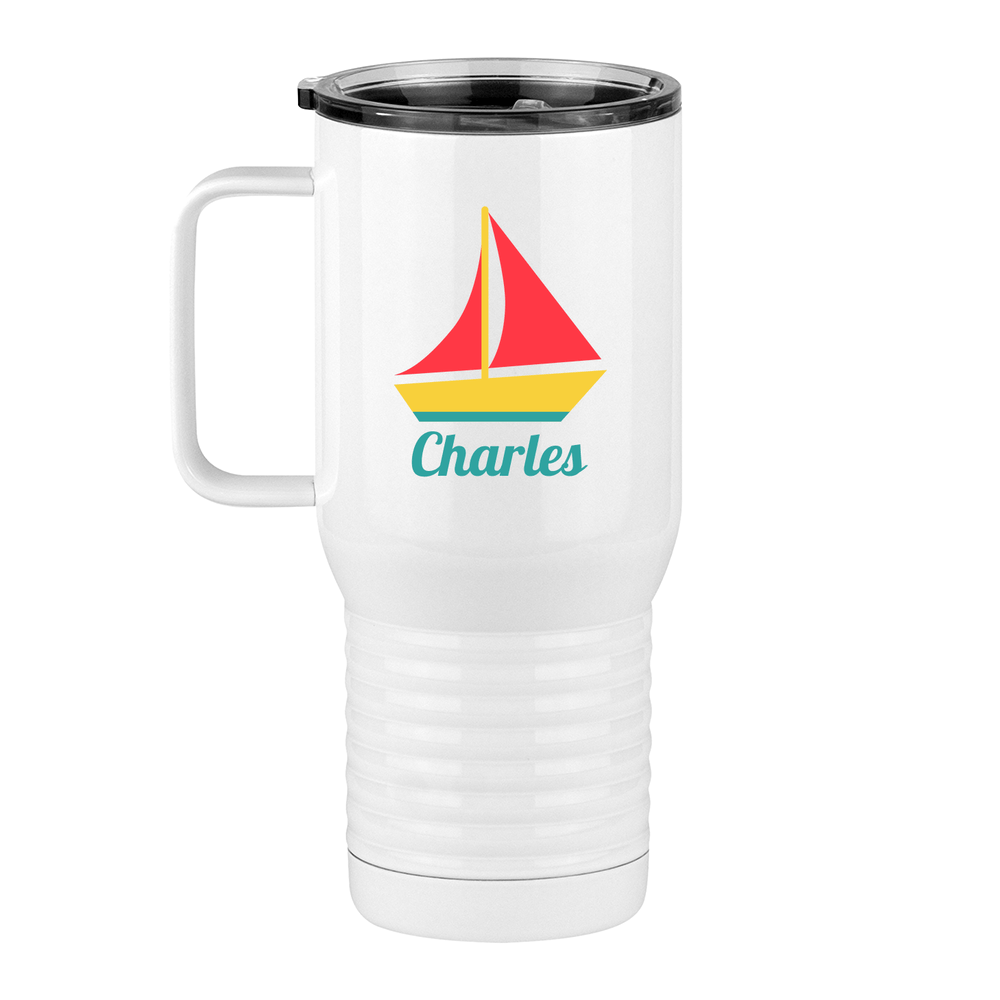 Personalized Beach Fun Travel Coffee Mug Tumbler with Handle (20 oz) - Sailboat - Left View
