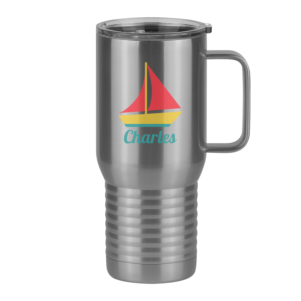 Personalized Beach Fun Travel Coffee Mug Tumbler with Handle (20 oz) - Sailboat - Right View