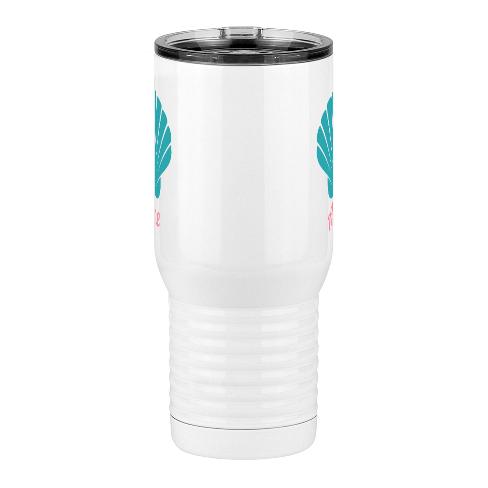 Personalized Beach Fun Travel Coffee Mug Tumbler with Handle (20 oz) - Seashell - Front View