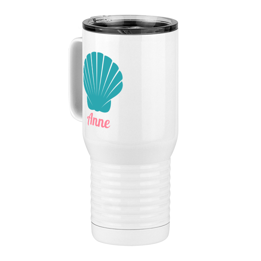 Personalized Beach Fun Travel Coffee Mug Tumbler with Handle (20 oz) - Seashell - Front Left View