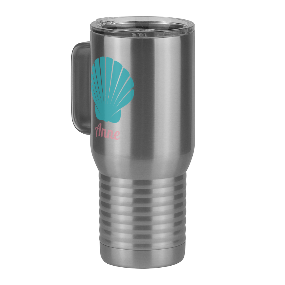 Personalized Beach Fun Travel Coffee Mug Tumbler with Handle (20 oz) - Seashell - Front Left View