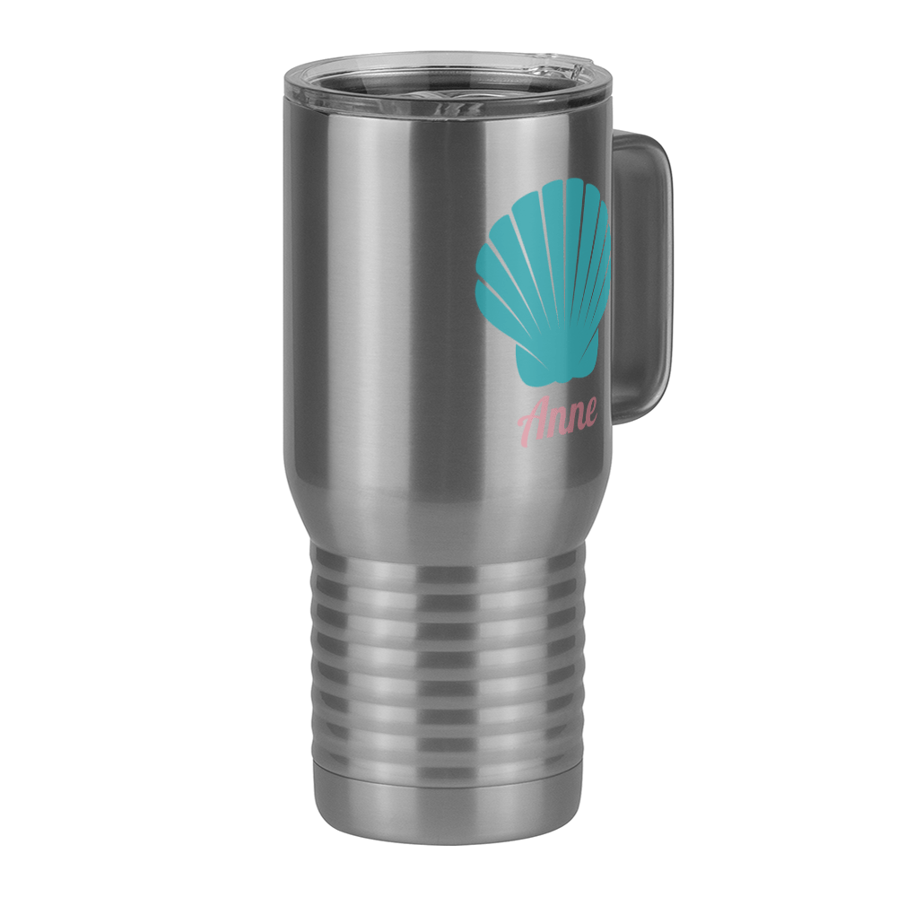 Personalized Beach Fun Travel Coffee Mug Tumbler with Handle (20 oz) - Seashell - Front Right View