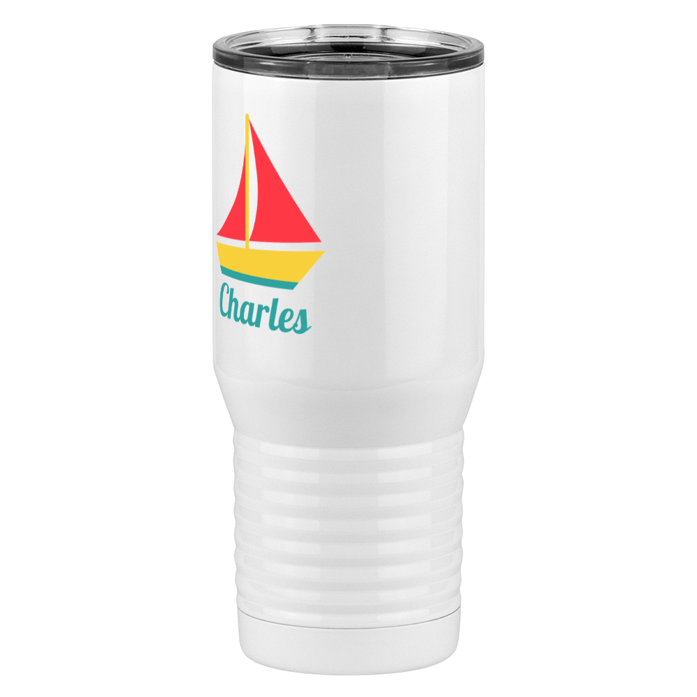 Personalized Beach Fun Tall Travel Tumbler (20 oz) - Sailboat - Front Left View