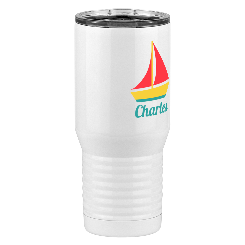 Personalized Beach Fun Tall Travel Tumbler (20 oz) - Sailboat - Front Right View