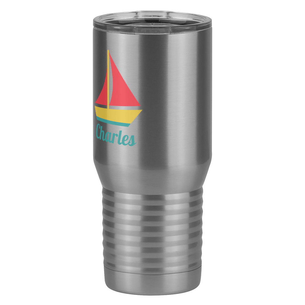 Personalized Beach Fun Tall Travel Tumbler (20 oz) - Sailboat - Front Left View