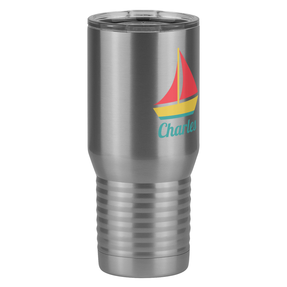 Personalized Beach Fun Tall Travel Tumbler (20 oz) - Sailboat - Front Right View